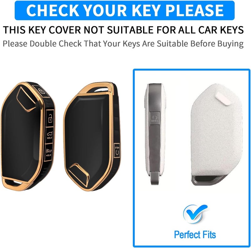 QBUC for Kia Key fob Cover,Soft TPU 360°Car Key Case Protector with Leather Keychain Compatible with Kia Telluride 2023/2024 5 Buttons Smart Key (Black) - Image 2